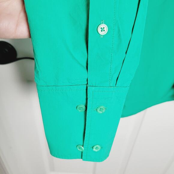 COS Shirt Womens 14 Green Button Down Long Sleeve 100% Cotton Pocket Collared - Picture 3 of 10